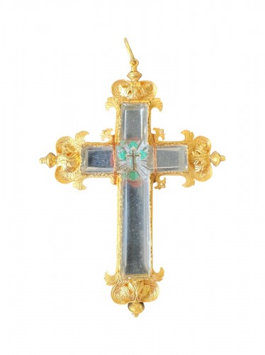 Relic Of The Holy Cross In A Gold Reliquary - 19th Century