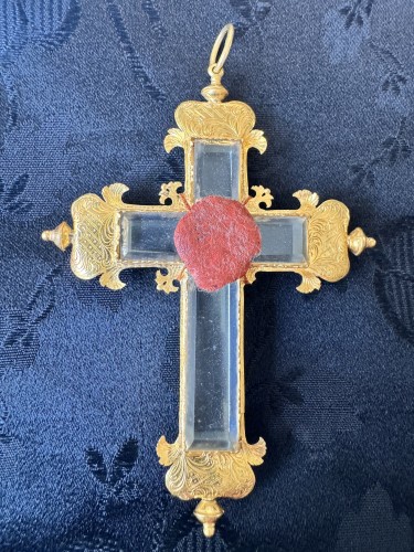 Relic Of The Holy Cross In A Gold Reliquary - 19th Century - Religious Antiques Style 