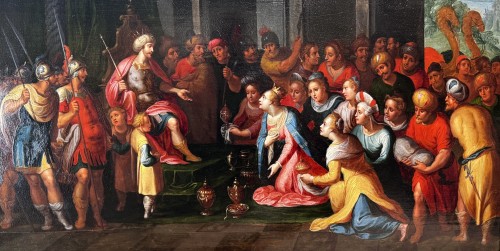 Solomon Receiving The Queen Of Sheba - Flemish School 17th Century - Paintings & Drawings Style 