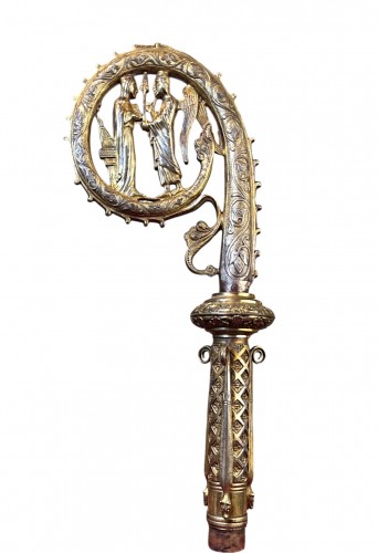 19th century Neo-Gothic episcopal crosier in gilded copper