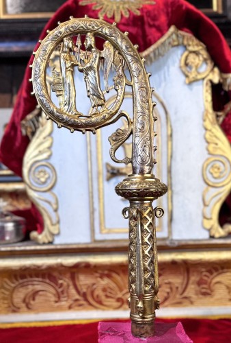 19th century Neo-Gothic episcopal crosier in gilded copper - Religious Antiques Style 