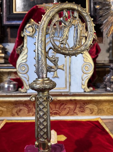 Religious Antiques  - 19th century Neo-Gothic episcopal crosier in gilded copper
