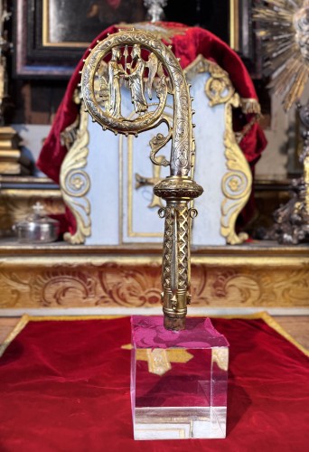 19th century Neo-Gothic episcopal crosier in gilded copper - 
