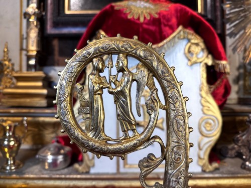 19th century - 19th century Neo-Gothic episcopal crosier in gilded copper