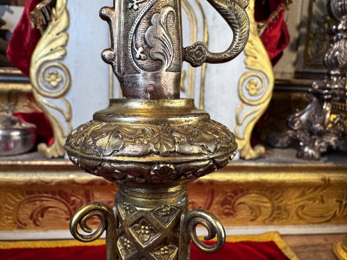 19th century Neo-Gothic episcopal crosier in gilded copper - 