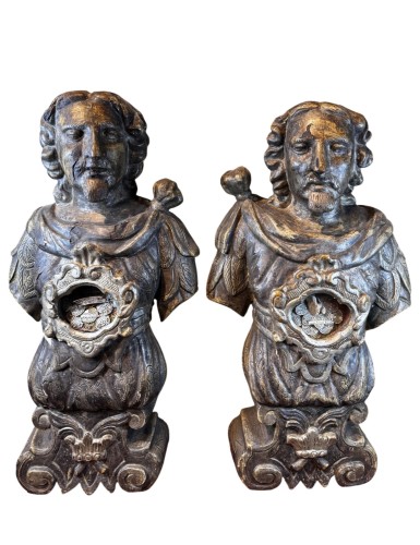 Paire de bustes reliquaires des Saints Jean Baptiste et François, Italie début XVIIIe siècle