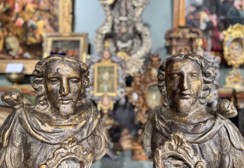  - Paire de bustes reliquaires des Saints Jean Baptiste et François, Italie début XVIIIe siècle