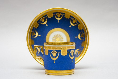 Céramiques, Porcelaines  - Sublime gobelet litron et soucoupe, porcelaine de Vienne, 1808