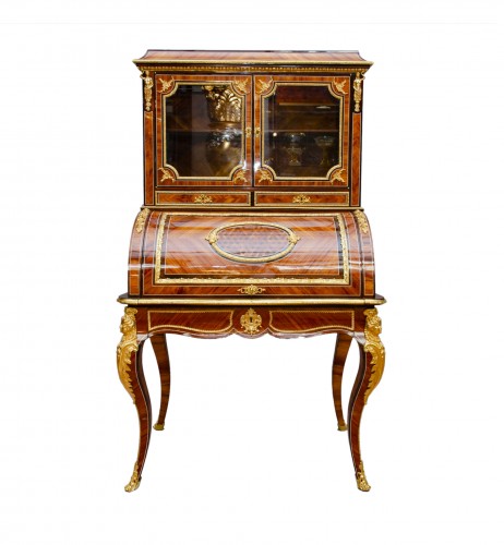 Exquisite cylinder secretary desk with display cabinet, Napoleon III period