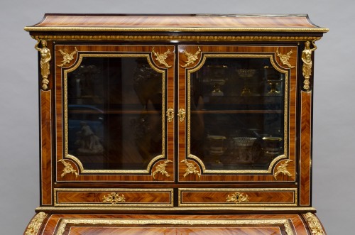 Exquisite cylinder secretary desk with display cabinet, Napoleon III period - Furniture Style Napoléon III