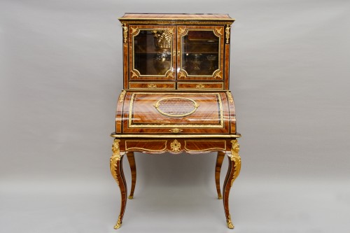 19th century - Exquisite cylinder secretary desk with display cabinet, Napoleon III period