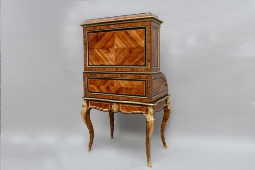 Antiquités - Exquisite cylinder secretary desk with display cabinet, Napoleon III period