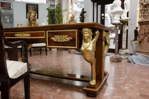 Antiquités - Large Empire style desk with gilt bronze sphinx, after Jacob Desmalter (Cir