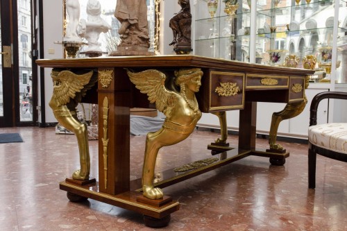 Antiquités - Large Empire style desk with gilt bronze sphinx, after Jacob Desmalter (Cir