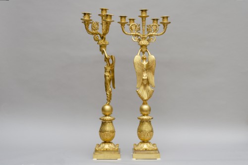 Fine pair of candelabras with winged victories after Pierre Philippe Thomir - 