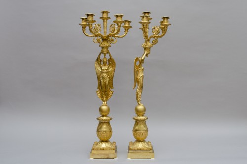 Empire - Fine pair of candelabras with winged victories after Pierre Philippe Thomir