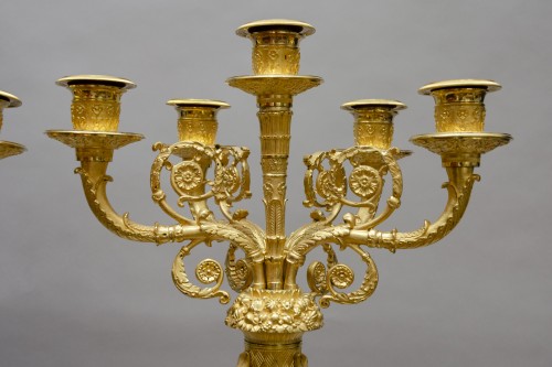 Antiquités - Paire de chandeliers aux victoires ailées d’après Pierre Philippe Thomire