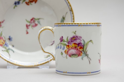 Porcelain & Faience  - “flowers sprays and blue lines” Sèvres cup and saucer FF for the year 1783