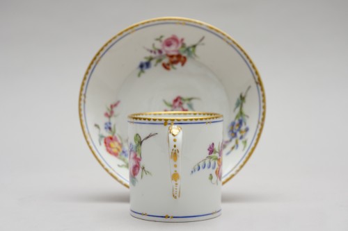18th century - “flowers sprays and blue lines” Sèvres cup and saucer FF for the year 1783