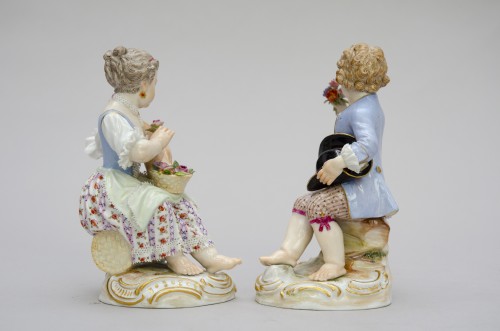 Céramiques, Porcelaines  - Paire de ravissants enfants jardiniers, porcelaine de Meissen 19e siècle