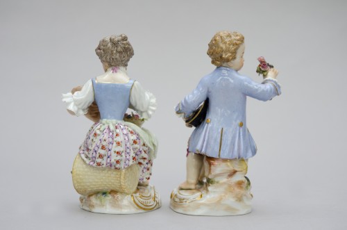 Paire de ravissants enfants jardiniers, porcelaine de Meissen 19e siècle - Restauration - Charles X
