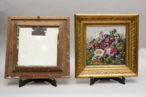Porcelain & Faience  - Pair of Still-lifes of fruit and flowers by Mariotte Ernest dated 1866