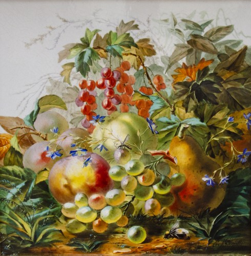 Pair of Still-lifes of fruit and flowers by Mariotte Ernest dated 1866 - 