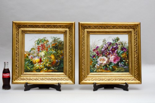 Antiquités - Pair of Still-lifes of fruit and flowers by Mariotte Ernest dated 1866
