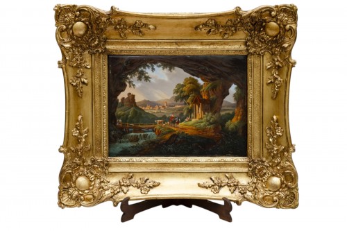 “Animated landscape”, painted porcelain plaque 19th century