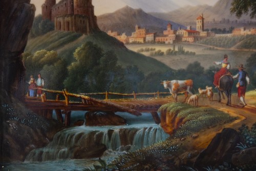 Porcelain & Faience  - “Animated landscape”, painted porcelain plaque 19th century