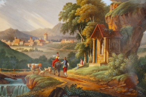 19th century - “Animated landscape”, painted porcelain plaque 19th century