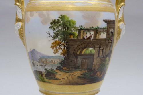 Porcelain & Faience  - Pair of “Satyre handles” vases with animated landscapes, Brussels porcelain