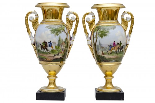 Paire de vases ovoïdes « chasse aux canards », attribuée à Feuillet à Paris vers 1814