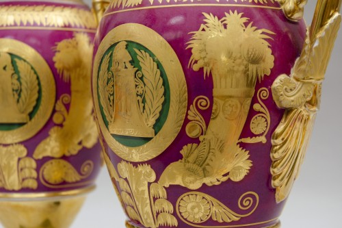 Restauration - Charles X - Pair of eggshaped vases &quot;duck hunt&quot;, attributed to Feuillet in Paris