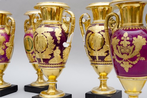 Antiquités - Pair of eggshaped vases &quot;duck hunt&quot;, attributed to Feuillet in Paris
