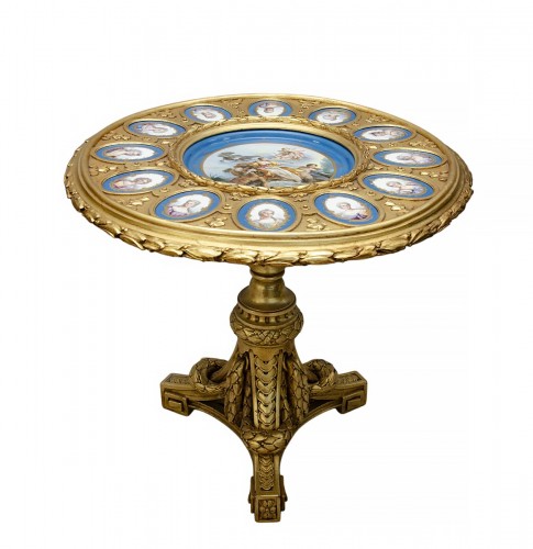 Guéridon « L’Enlèvement d’Europe », porcelaine de Sèvres et bois sculpté Milieu du 19