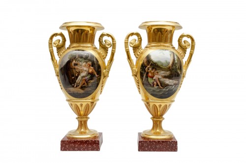 Paire de vases ovoïdes de qualité muséale, ornées de scènes du roman « Atala », Darte