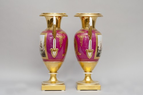 19th century - Large pair of vases "Harbours views"