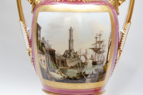 Large pair of vases "Harbours views" - Restauration - Charles X