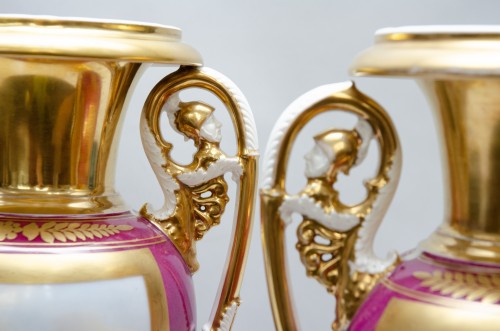 Antiquités - Large pair of vases "Harbours views"