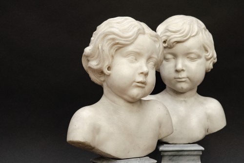 Sculpture Sculpture en Marbre - Paire de bustes d’enfants en marbre, entourage d’Alesandro Algardi