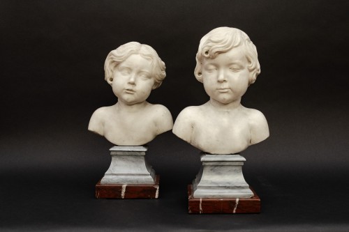 Paire de bustes d’enfants en marbre, entourage d’Alesandro Algardi - L'Egide Antiques