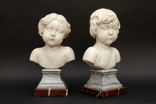 Paire de bustes d’enfants en marbre, entourage d’Alesandro Algardi - Louis XIV
