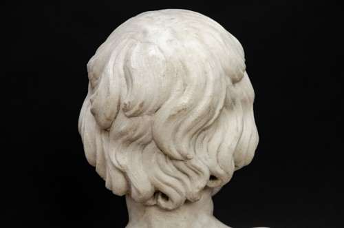 Antiquités - Paire de bustes d’enfants en marbre, entourage d’Alesandro Algardi