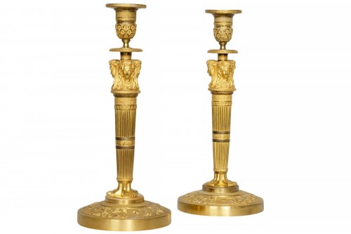 Pair of Ormulu Empire candlesticks, attributed to Claude Galle