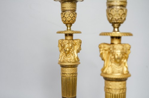 Lighting  - Pair of Ormulu Empire candlesticks, attributed to Claude Galle