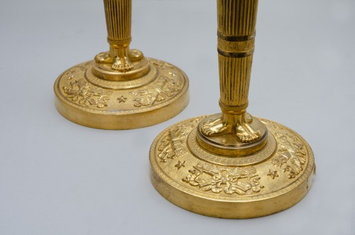 Pair of Ormulu Empire candlesticks, attributed to Claude Galle - Empire