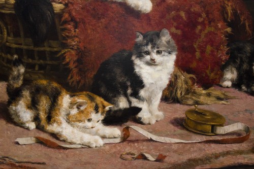 Antiquités - A family of cats at play - Charles Van den Eycken (1859-1923)