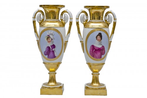 Empire pair of porcelain vases "Merveilleuses", Paris