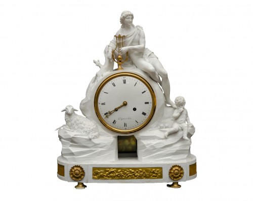“Orpheus charming the animals”, bisque pendulum clock by Dupas à Paris